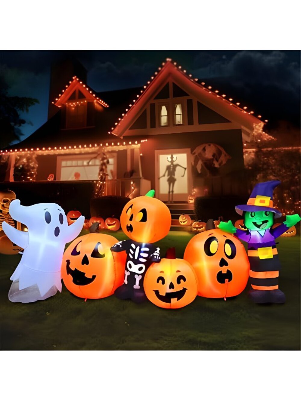Joiedomi 8 ft Long Halloween Inflatable Three Characters and Pumpkin Patch